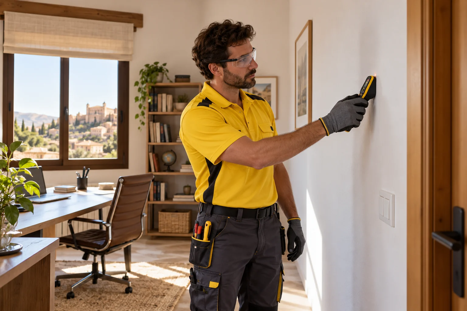 Profesional con uniforme amarillo: localización de fallos